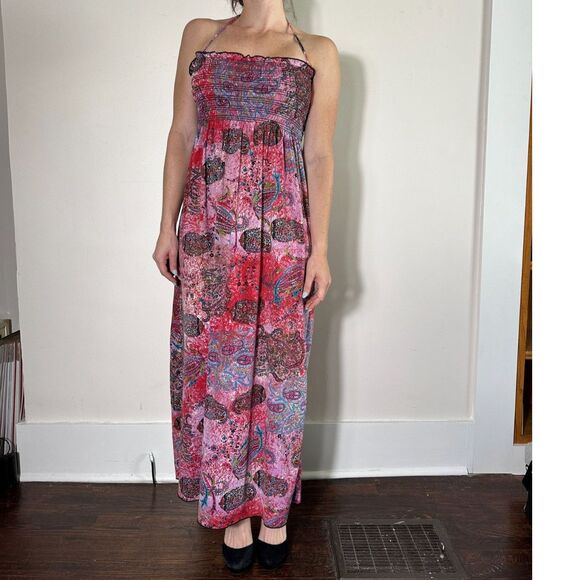 Vintage Pink Floral Multi Halter Midi Dress Size M - Picture 5 of 7